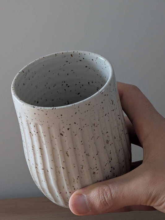 Large Carved Speckled White Tumbler
