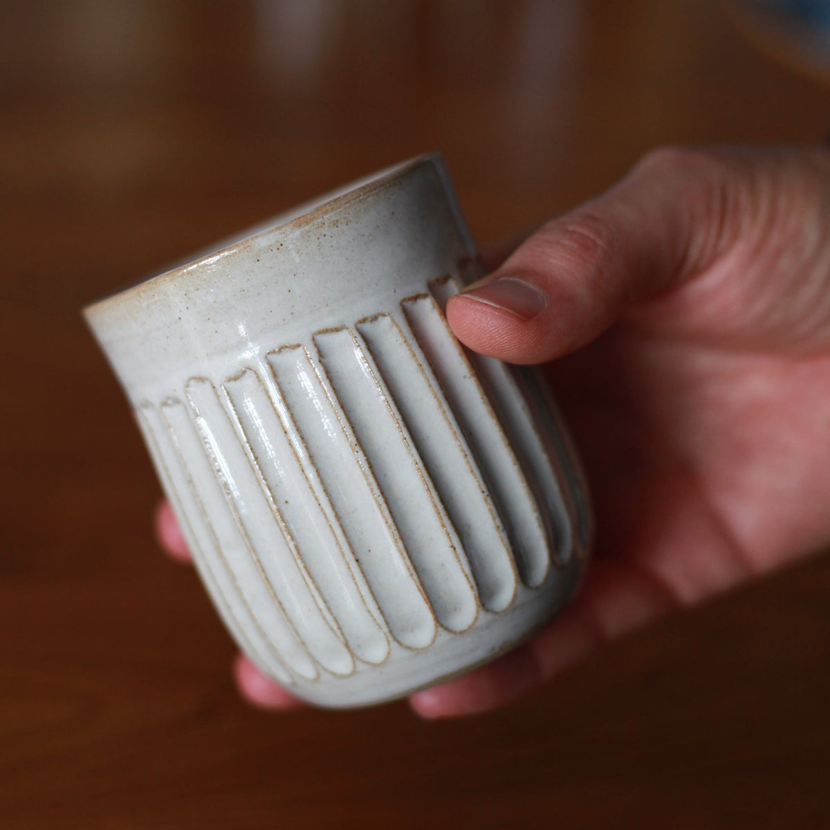 Medium Carved Cream-Coloured Tumbler