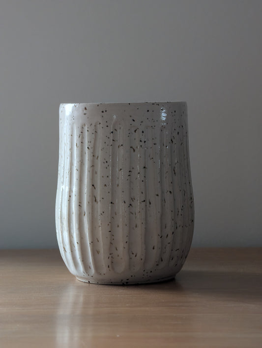 Large Carved Speckled White Tumbler