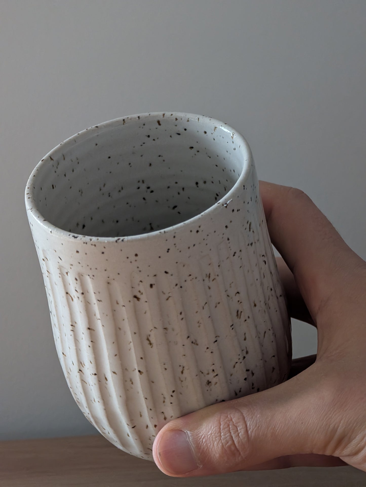 Large Carved Speckled White Tumbler